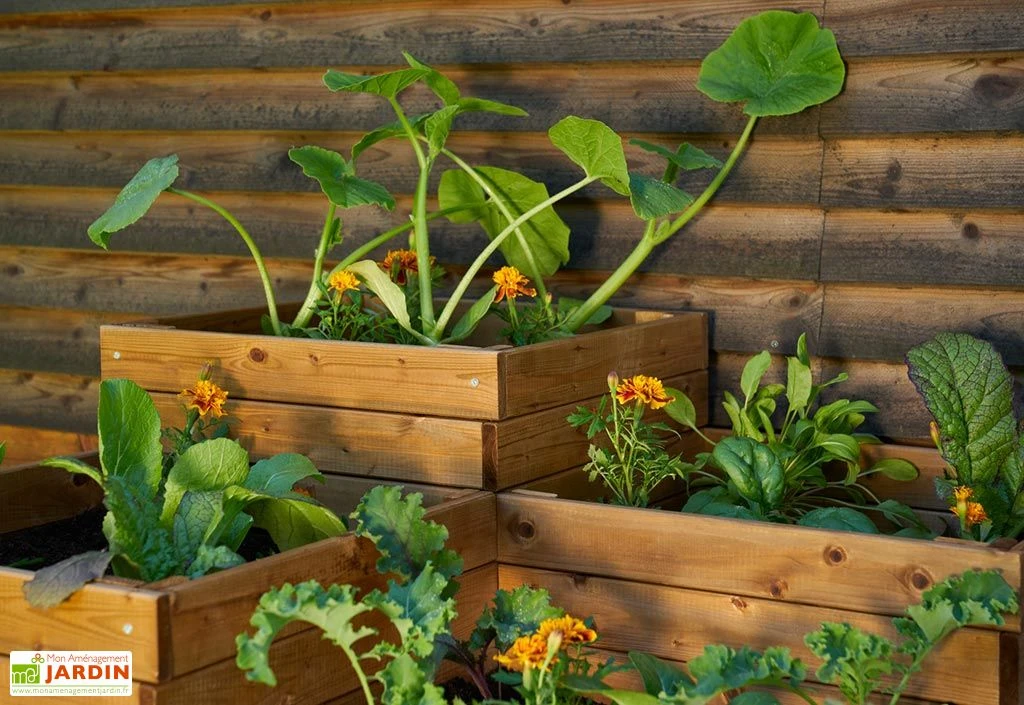 Carré Potager En Bois Autoclave à étages 4 Compartiments - 90 X 90 X 46 Cm 2 Carré Potager En Bois Autoclave à étages 4 Compartiments - 90 X 90 X 46 Cm – Image 2