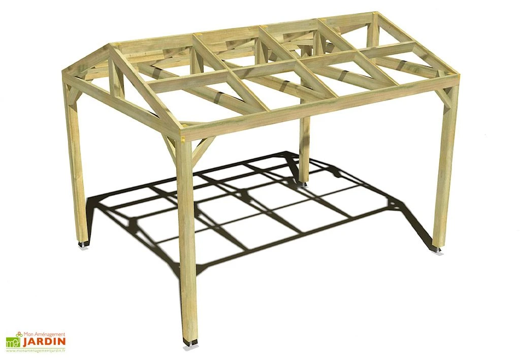 Pergola En Bois Traité Autoclave Autoportée Toit Double Pente - 4 M 1 Pergola En Bois Traité Autoclave Autoportée Toit Double Pente - 4 M
