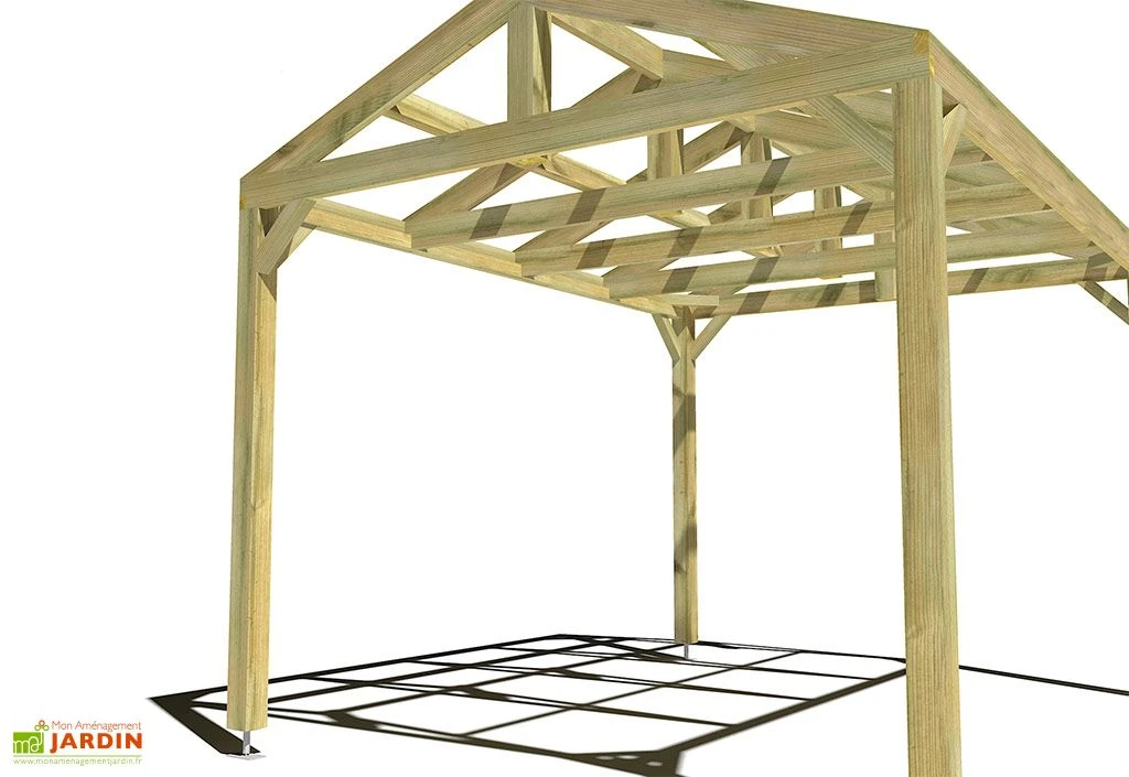 Pergola En Bois Traité Autoclave Autoportée Toit Double Pente - 4 M 2 Pergola En Bois Traité Autoclave Autoportée Toit Double Pente - 4 M – Image 2