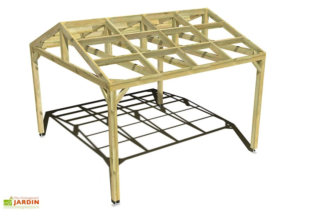 Pergola En Bois Traité Autoclave Autoportée Toit Double Pente - 4 M 3 Pergola En Bois Traité Autoclave Autoportée Toit Double Pente - 4 M – Image 3