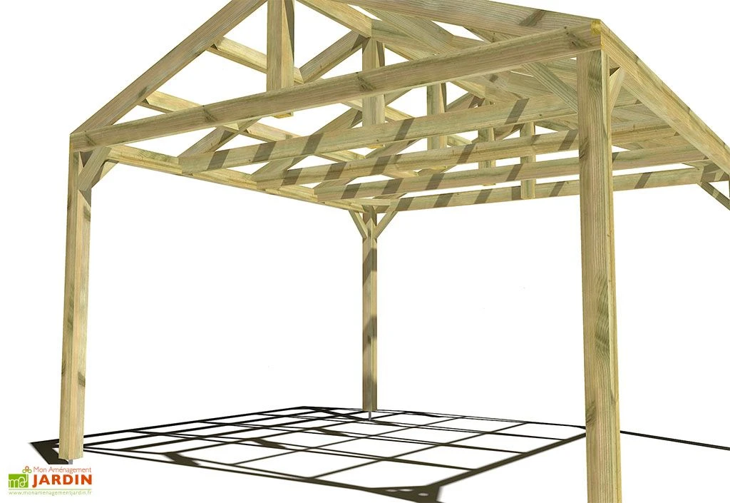 Pergola En Bois Traité Autoclave Autoportée Toit Double Pente - 4 M 4 Pergola En Bois Traité Autoclave Autoportée Toit Double Pente - 4 M – Image 4