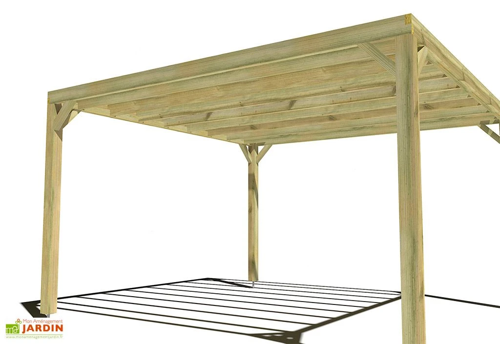 Pergola En Bois Traité Autoclave Autoportée Toit Plat - 4 M 4 Pergola En Bois Traité Autoclave Autoportée Toit Plat - 4 M – Image 4