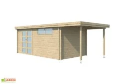 Abri De Jardin Bois D’Épicéa Toit En Acier + Extension Oregon 18 M²