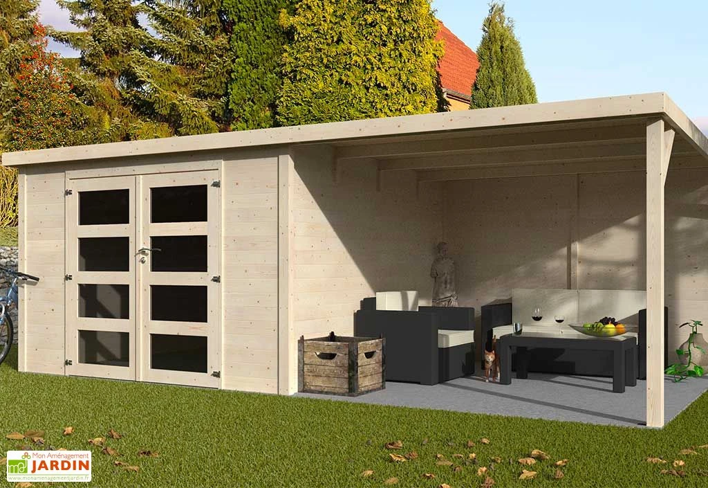 Abri De Jardin En Bois De Sapin Brut Avec Auvent Délices 17,4 M² 1 Abri De Jardin En Bois De Sapin Brut Avec Auvent Délices 17,4 M²