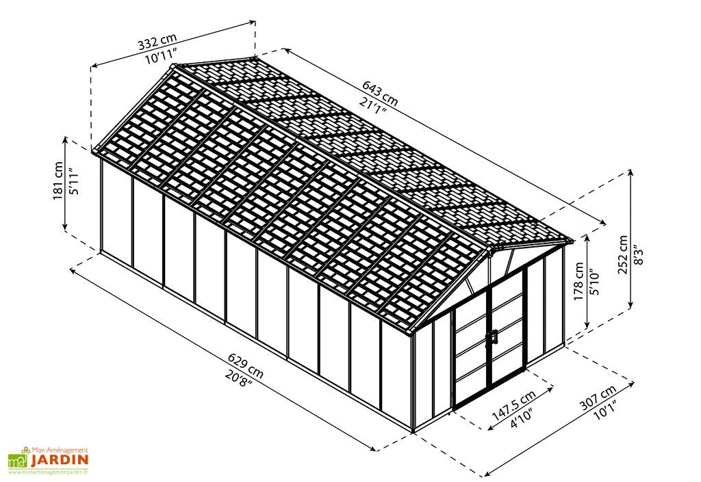 Abri De Jardin En Polycarbonate Et Aluminium Yukon 20 M² - Gris 3 Abri De Jardin En Polycarbonate Et Aluminium Yukon 20 M² - Gris – Image 3