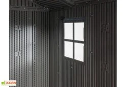 Lifetime Abri De Jardin En Polyéthylène Imitation Bois Et Acier Inox 4,5 M² -Abriet Mobilier Soldes Boutique abri jardin polyethylene imitation bois acier inox 45m 2