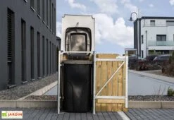 Cache-poubelle Simple En Acier Et Bois De Pin Traité 60 X 63 X 115 Cm -Abriet Mobilier Soldes Boutique abri poubelle acier pin naturel