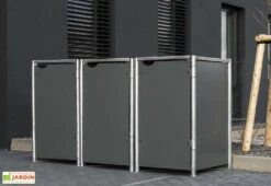 Cache-poubelle Triple En Acier Et Composite Aluminium 181 X 63 X 115 Cm -Abriet Mobilier Soldes Boutique abri poubelle triple acier aluminium gris