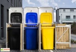 Cache-poubelle Triple En Acier Et Bois De Pin Traité 181 X 63 X 115 Cm -Abriet Mobilier Soldes Boutique abri poubelle triple acier bois hide