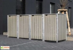 Cache-poubelles En Acier Et Bois De Pin Traité 241 X 63 X 115 Cm -Abriet Mobilier Soldes Boutique abri poubelles acier bois gris