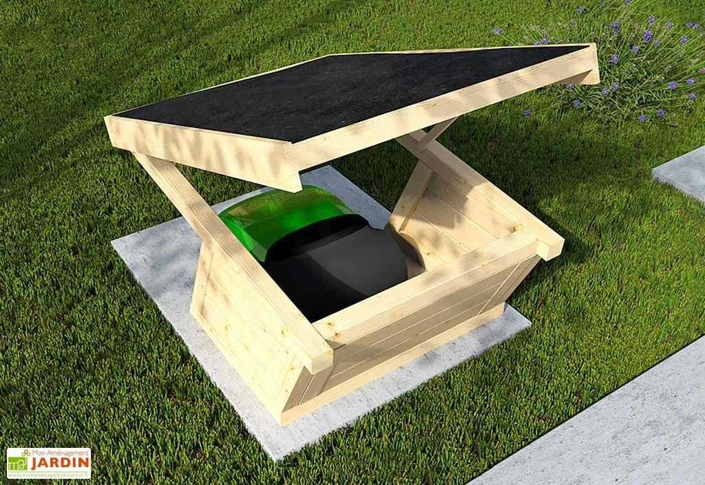 Abri Pour Robot Tondeuse En Bois D’Épicéa Brut Toit Relevable 2 Abri Pour Robot Tondeuse En Bois D’Épicéa Brut Toit Relevable – Image 2