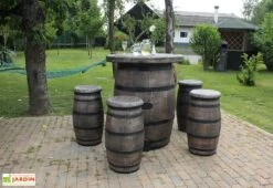 Roto Salon De Jardin Imitation Tonneaux En Bois : 1 Table + 4 Fauteuils