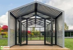 Serre De Jardin En Bois Et Verre Trempé Avec Panneaux Occultants – Lilas -Abriet Mobilier Soldes Boutique avancee serre jardin bois stali design 04