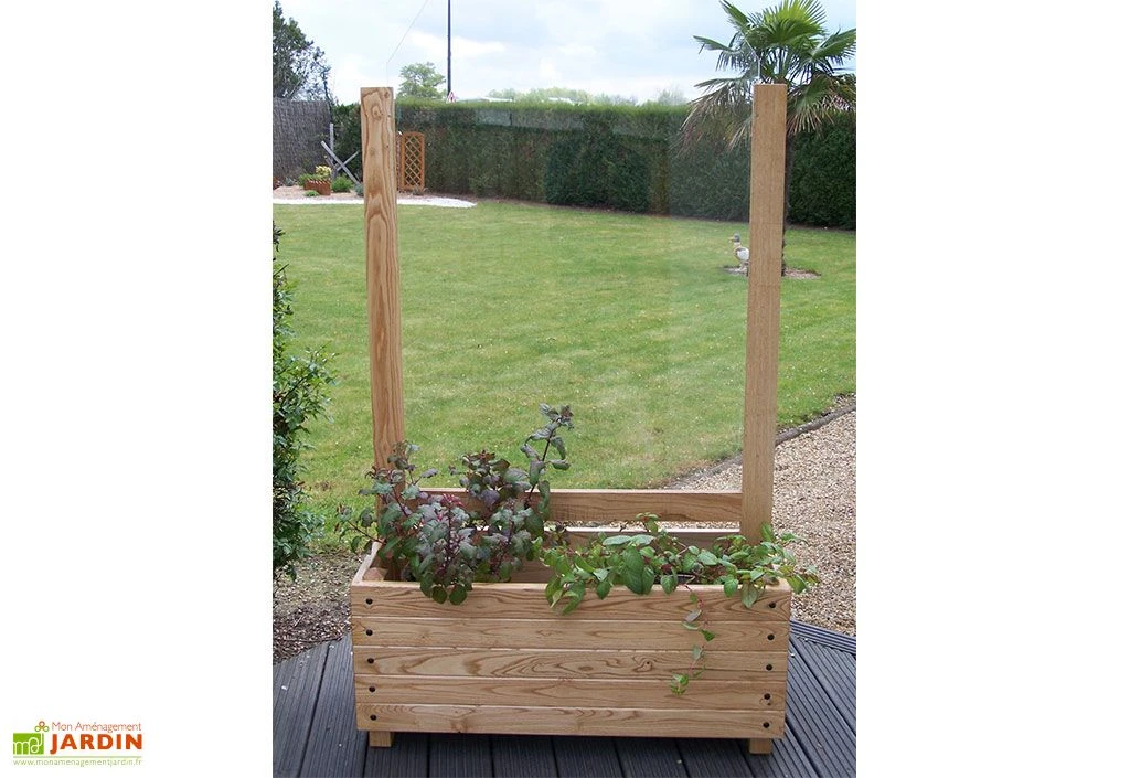 Bac à Fleurs Avec Treillis En Bois De Châtaignier Lasuré – Brise Vent 1 Bac à Fleurs Avec Treillis En Bois De Châtaignier Lasuré – Brise Vent
