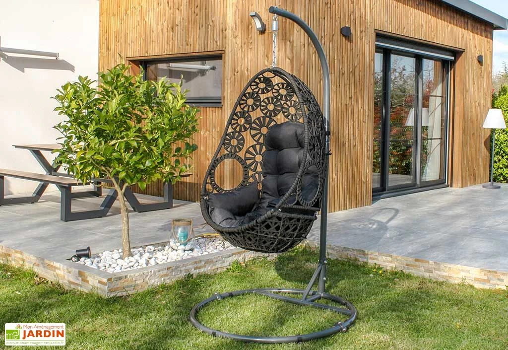 Balancelle De Jardin En Acier Et Résine Tressée Samoa Anthracite 1 Balancelle De Jardin En Acier Et Résine Tressée Samoa Anthracite