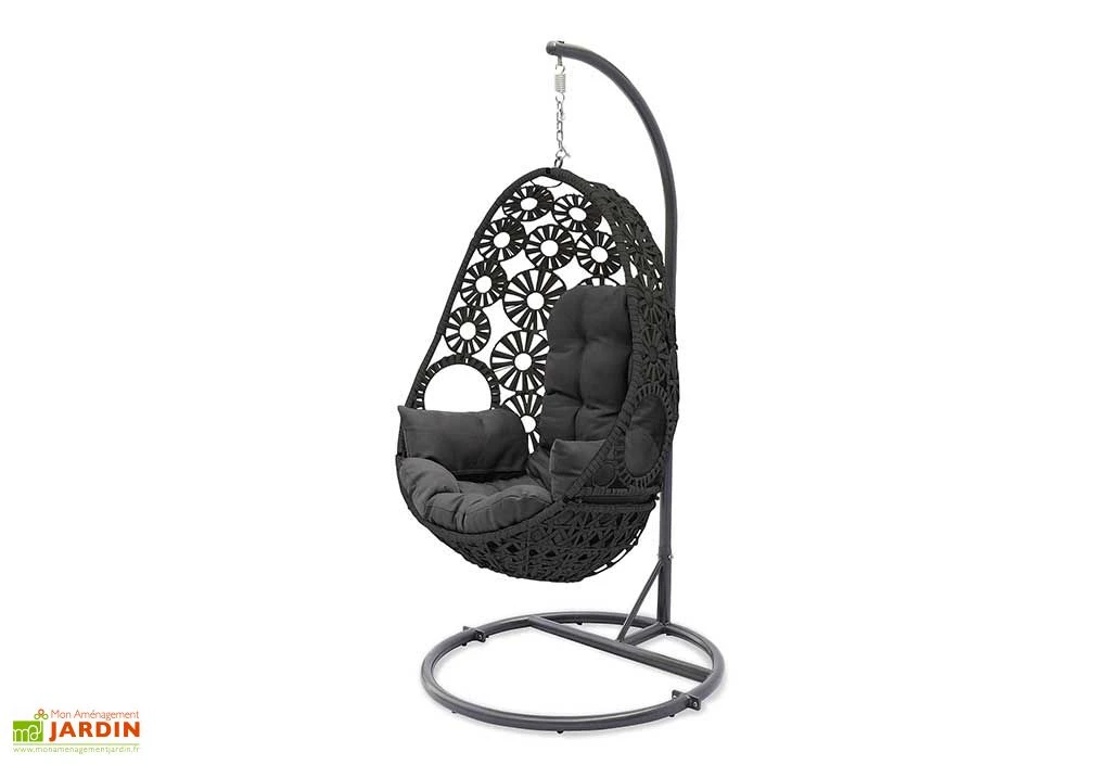 Balancelle De Jardin En Acier Et Résine Tressée Samoa Anthracite 2 Balancelle De Jardin En Acier Et Résine Tressée Samoa Anthracite – Image 2