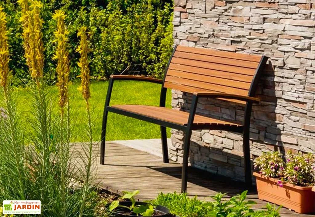 Banc De Jardin En Bois D’Eucalyptus Et Aluminium Flamingo 59 X 114 Cm 2 Banc De Jardin En Bois D’Eucalyptus Et Aluminium Flamingo 59 X 114 Cm – Image 2