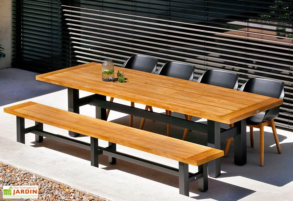 Banc De Jardin En Bois De Teck Et Aluminium Sophie Yasmani 300 Cm 2 Banc De Jardin En Bois De Teck Et Aluminium Sophie Yasmani 300 Cm – Image 2