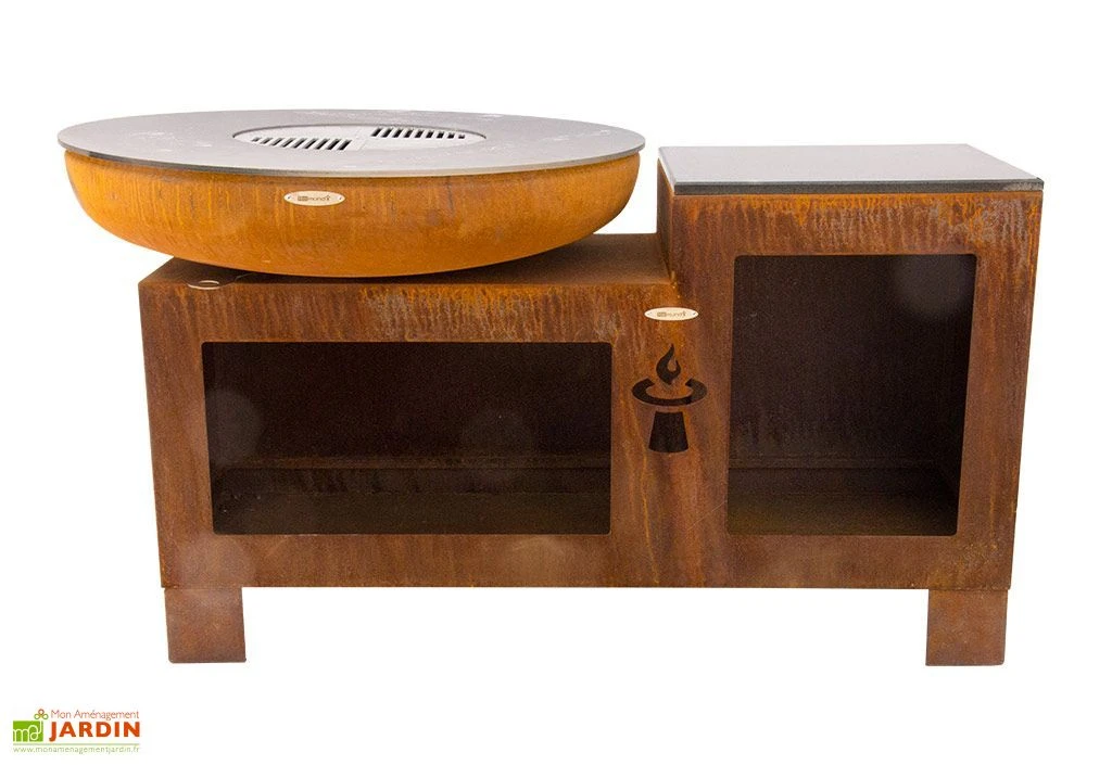 Braséro Barbecue En Acier Et Inox + Table Ø102 Cm H94 Cm – Vulcano L 1 Braséro Barbecue En Acier Et Inox + Table Ø102 Cm H94 Cm – Vulcano L