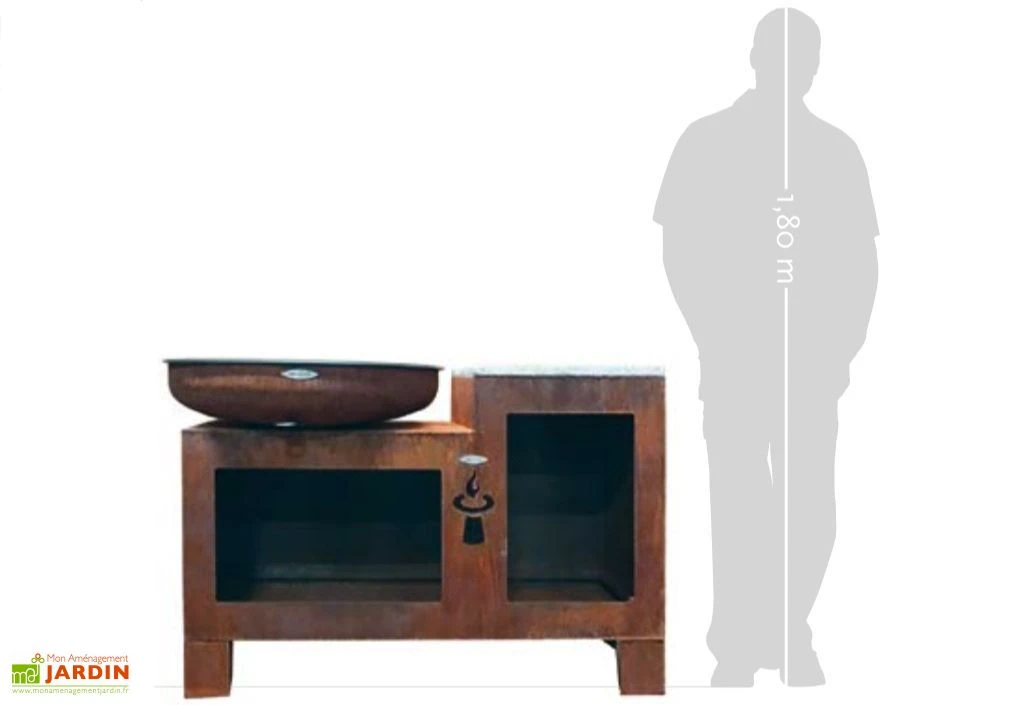 Braséro Barbecue En Acier Et Inox + Table Ø102 Cm H94 Cm – Vulcano L 2 Braséro Barbecue En Acier Et Inox + Table Ø102 Cm H94 Cm – Vulcano L – Image 2