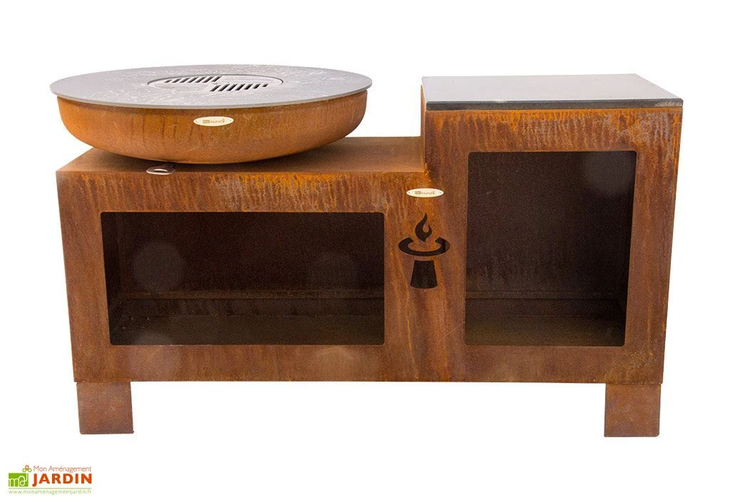 Braséro Barbecue En Acier Et Inox + Table Ø82 Cm H90 Cm – Vulcano M 1 Braséro Barbecue En Acier Et Inox + Table Ø82 Cm H90 Cm – Vulcano M