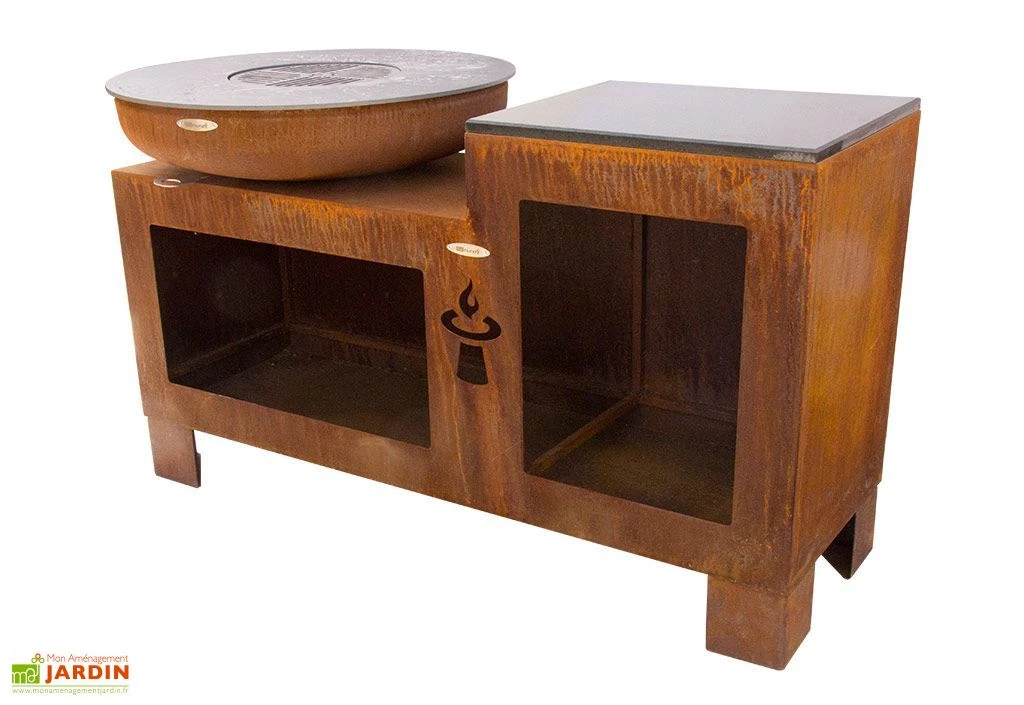 Braséro Barbecue En Acier Et Inox + Table Ø82 Cm H90 Cm – Vulcano M 2 Braséro Barbecue En Acier Et Inox + Table Ø82 Cm H90 Cm – Vulcano M – Image 2