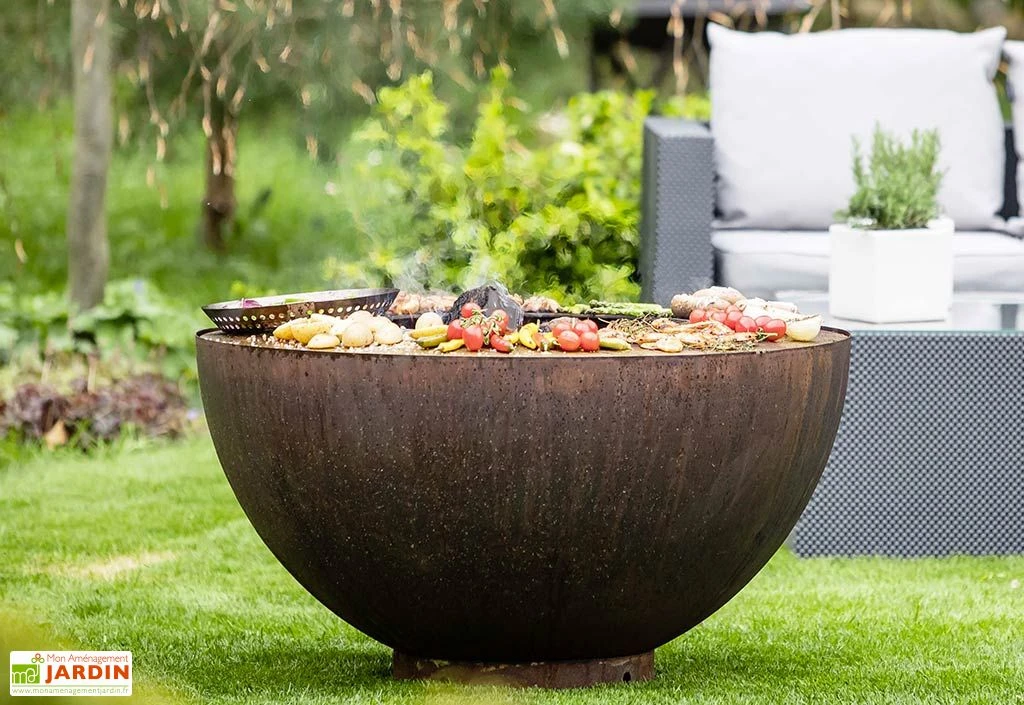 Braséro Barbecue En Acier Boule Oxydé 100 Cm 2 Braséro Barbecue En Acier Boule Oxydé 100 Cm – Image 2