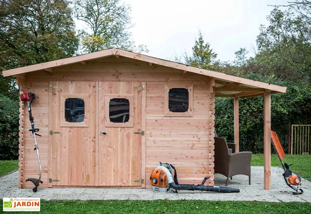 Abri De Jardin En Bois Douglas 28 Mm + Bûcher – 19,65 M² : 4,01 X 4,90 M 1 Abri De Jardin En Bois Douglas 28 Mm + Bûcher – 19,65 M² : 4,01 X 4,90 M
