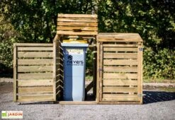 Cache Poubelle Bois Double (150x90x120) 7 Cache Poubelle Bois Double (150x90x120) -Abriet Mobilier Soldes Boutique cache poubelle bois double abri bois 3