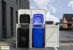 Cache-poubelle Double En Acier Et Composite Aluminium 120 X 63 X 115 Cm -Abriet Mobilier Soldes Boutique cache poubelle double acier aluminium ouvert