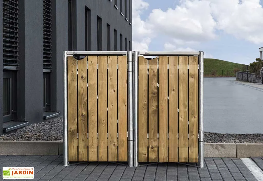 Cache-poubelle Double En Acier Et Bois De Pin Traité 120 X 63 X 115 Cm 1 Cache-poubelle Double En Acier Et Bois De Pin Traité 120 X 63 X 115 Cm