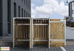 Cache-poubelle Double En Acier Et Bois De Pin Traité 120 X 63 X 115 Cm 6 Cache-poubelle Double En Acier Et Bois De Pin Traité 120 X 63 X 115 Cm -Abriet Mobilier Soldes Boutique cache poubelle double bois ouvert