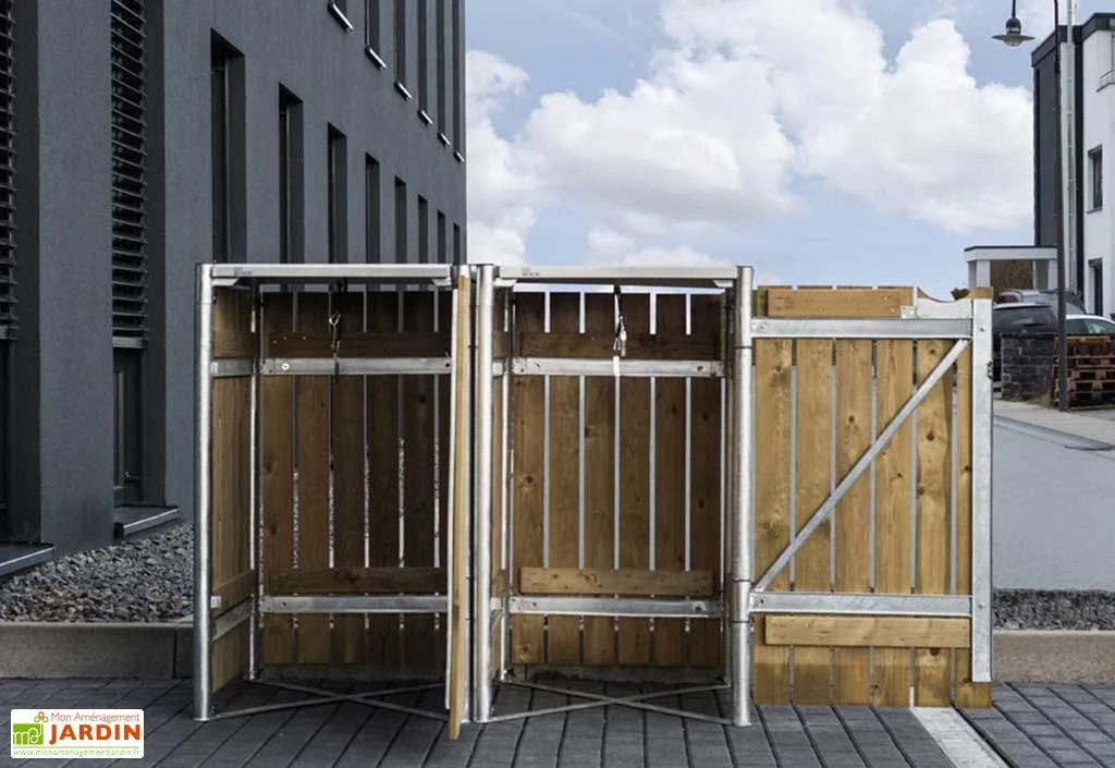 Cache-poubelle Double En Acier Et Bois De Pin Traité 120 X 63 X 115 Cm 3 Cache-poubelle Double En Acier Et Bois De Pin Traité 120 X 63 X 115 Cm – Image 3