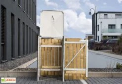 Cache-poubelle Simple En Acier Et Bois De Pin Traité 69 X 80 X 115 Cm -Abriet Mobilier Soldes Boutique cache poubelle ouvert acier bois naturel