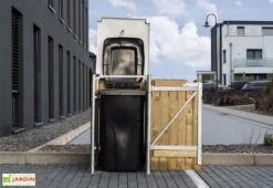 Cache-poubelle Simple En Acier Et Bois De Pin Traité 69 X 80 X 115 Cm -Abriet Mobilier Soldes Boutique cache poubelle ouvert acier pin naturel