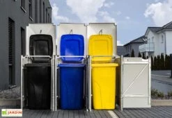 Cache-poubelle Triple En Acier Et Composite Aluminium 181 X 63 X 115 Cm -Abriet Mobilier Soldes Boutique cache poubelle triple acier aluminium ouvert