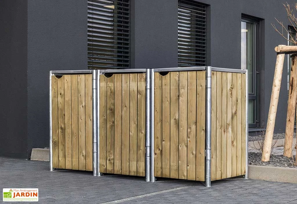 Cache-poubelle Triple En Acier Et Bois De Pin Traité 209 X 80 X 115 Cm 2 Cache-poubelle Triple En Acier Et Bois De Pin Traité 209 X 80 X 115 Cm – Image 2