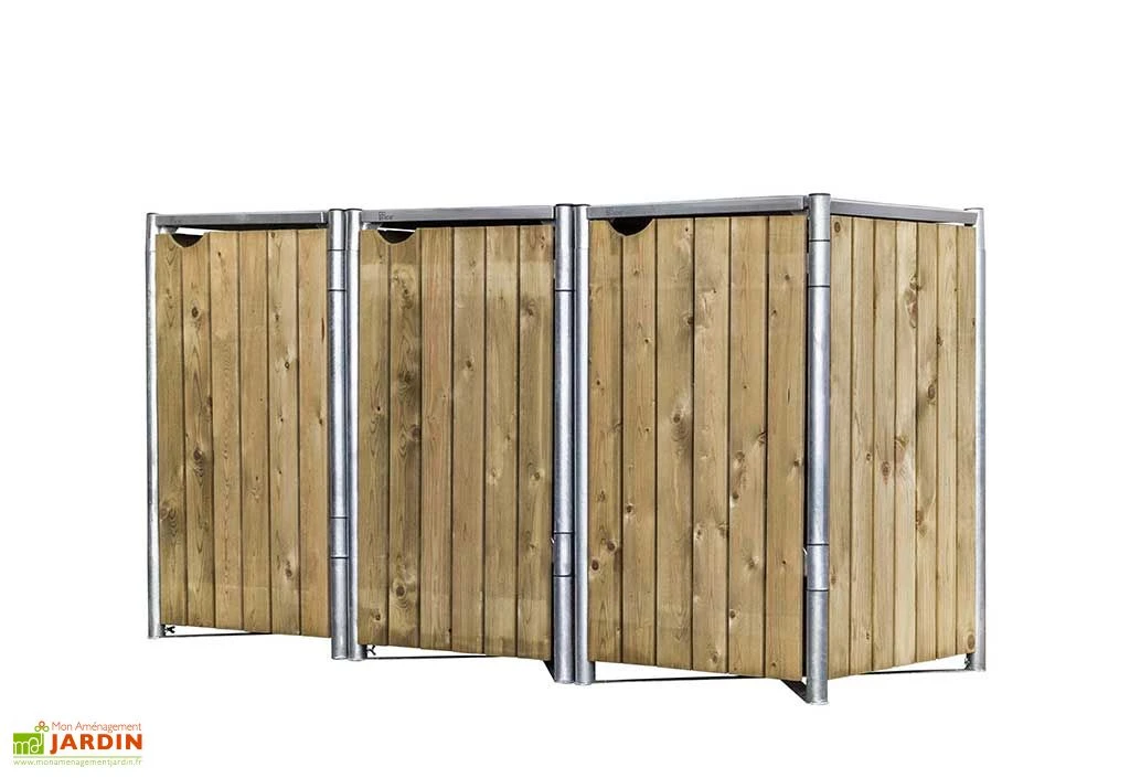 Cache-poubelle Triple En Acier Et Bois De Pin Traité 209 X 80 X 115 Cm 1 Cache-poubelle Triple En Acier Et Bois De Pin Traité 209 X 80 X 115 Cm