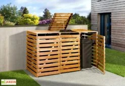 Cache-poubelle En Bois De Pin Traité 92 X 219 X 122 Cm (3 Poubelles)