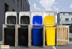 Cache-poubelles En Acier Et Bois De Pin Traité 241 X 63 X 115 Cm -Abriet Mobilier Soldes Boutique cache poubelles acier bois ouvert