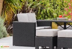 Salon De Jardin 8 Places En Aluminium Et Résine Tressée Océane Noir -Abriet Mobilier Soldes Boutique canape salon jardin resine tressee