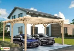Carport 2 Voitures Autoporté En Bois D'Europe Du Nord Lamellé Collé - Lugo