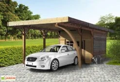 Solid Carport + Abri De Jardin En Bois Traité Autoclave (4x7m)