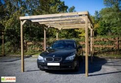 Carport En Bois Traité Autoclave Avec Couverture En PVC 15 M² -Abriet Mobilier Soldes Boutique carport bois autoclave toit plat couverture transparente 1