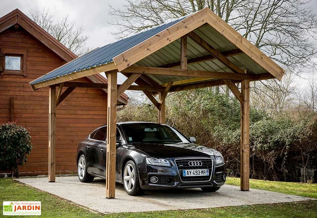 Carport Bois Traité Haute Température 5x3,5m Thurac + Bac Acier 2 Carport Bois Traité Haute Température 5x3,5m Thurac + Bac Acier – Image 2
