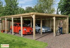 Carport Bois Optima Duo 2 Voitures (Plusieurs Tailles) -Abriet Mobilier Soldes Boutique carport bois optima duo 3