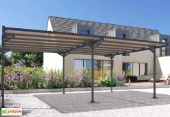 Carport Double En Aluminium Et Polycarbonate Mistral 30 M² -Abriet Mobilier Soldes Boutique carport deux voitures aluminium polycarbonate mistral 30m