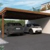 Carport Double Adossé En Bois Traité Avec Couverture Polycarbonate – 30,6 M²
