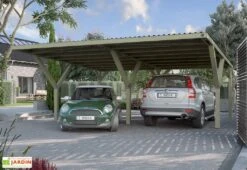 Carport Double En Bois De Pin Traité Sans Couverture – 35,99 M²