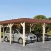 Carport Double En Bois D’épicéa Brut Et Acier Galvanisé 39,75 M²